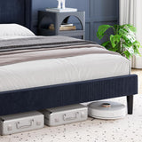 King Size Bed Frame with Vertical Channel Tufted Wingback Headboard