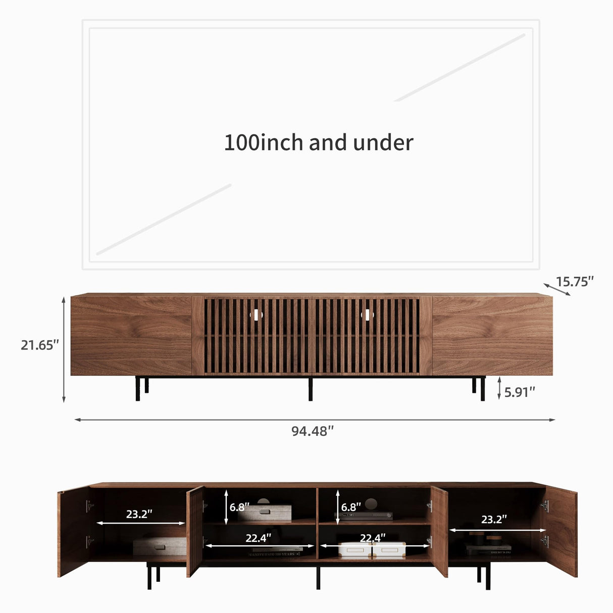 94.5" Mid-Century Modern Walnut TV Stand for TVs up to 80"