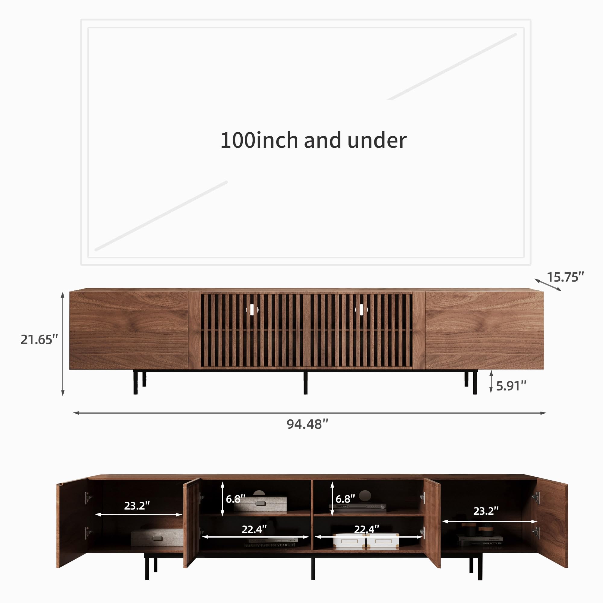 94.5" Mid-Century Modern Walnut TV Stand for TVs up to 80"