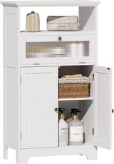 Bathroom Floor Storage Cabinet with Flip Glass Drawer, Freestanding