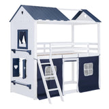House Full Loft Bunk Bed with Tent, Kids Loft Bed with Ladders,Guardrail
