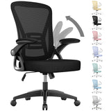 naspaluro Ergonomic Office Chair, Mid Back Desk Chair with Adjustable Height, Swivel Chair with Flip-Up Arms and Lumbar Support, Breathable Mesh Computer Chair for Home/Study/Working, Dark Black