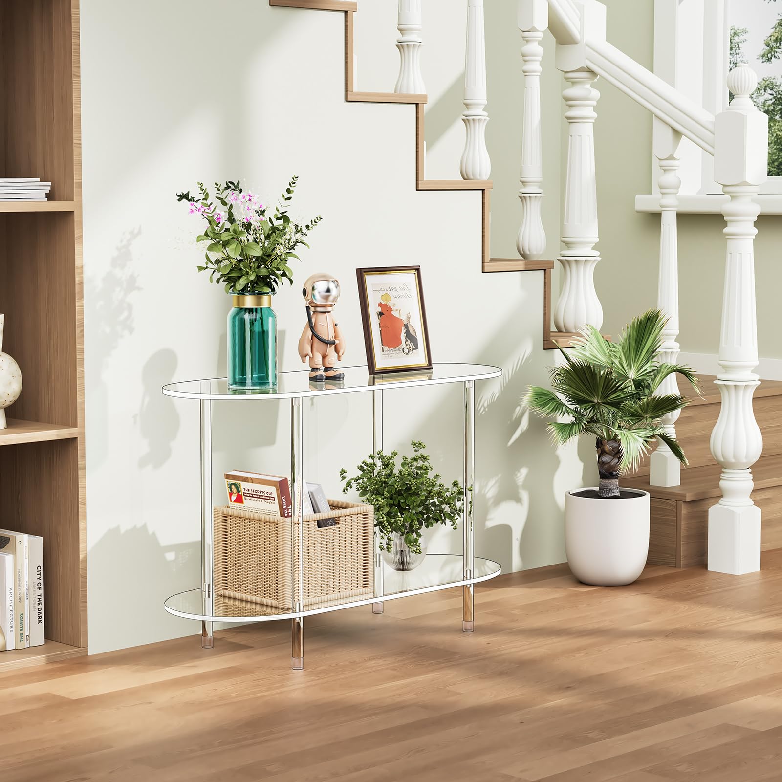 Clear Acrylic Console Table - 2 Tier Oval Storage Shelf