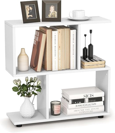 Modern 2-Tier S-Shaped Geometric Bookshelf