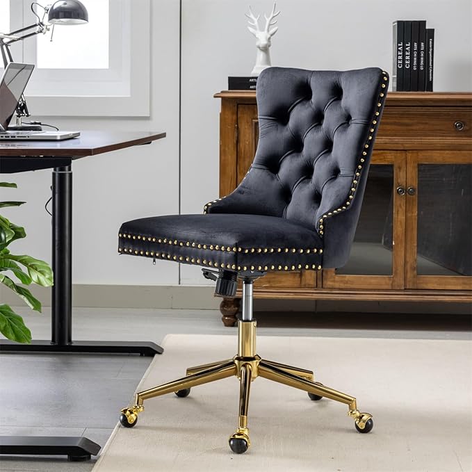 Armless Office Chair, Vanity Chair with Back and Wheels, Comfortable Office Chair in