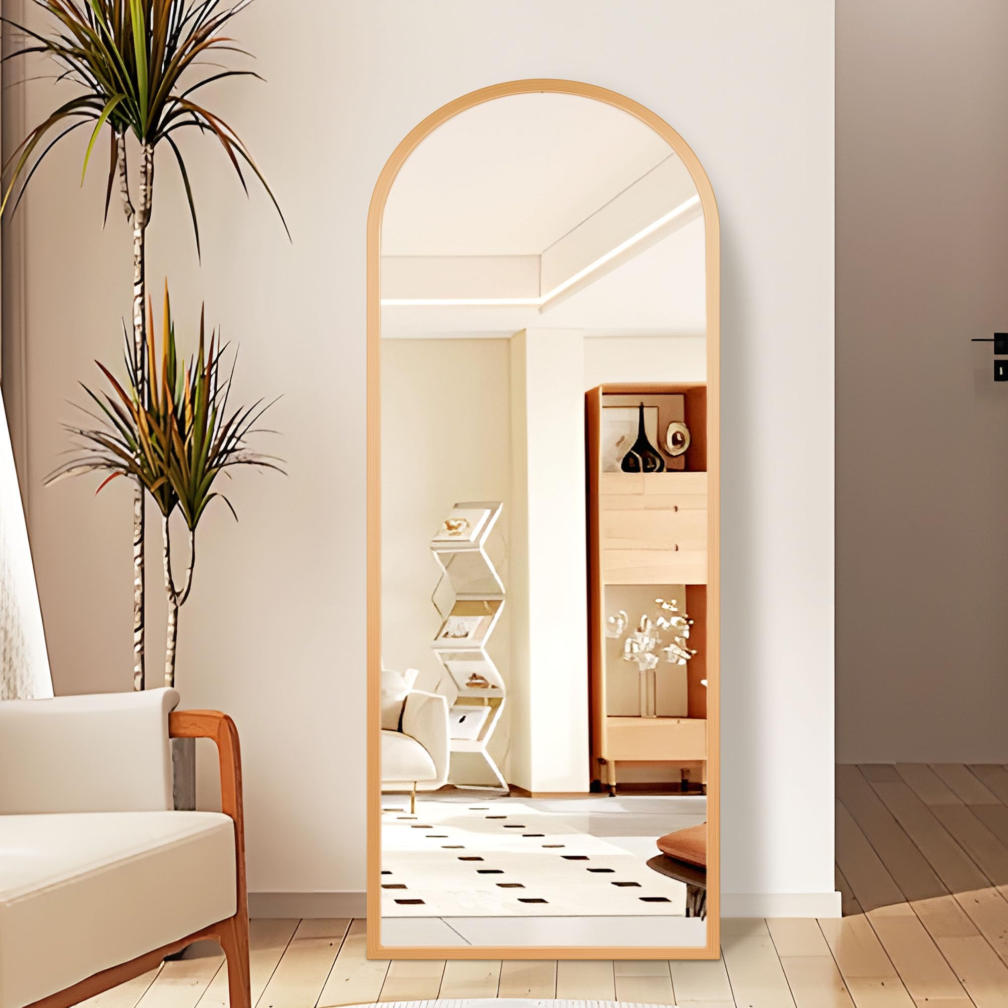 Arched Full Length Mirror with Stand 57x20 - Gold Aluminum Frame