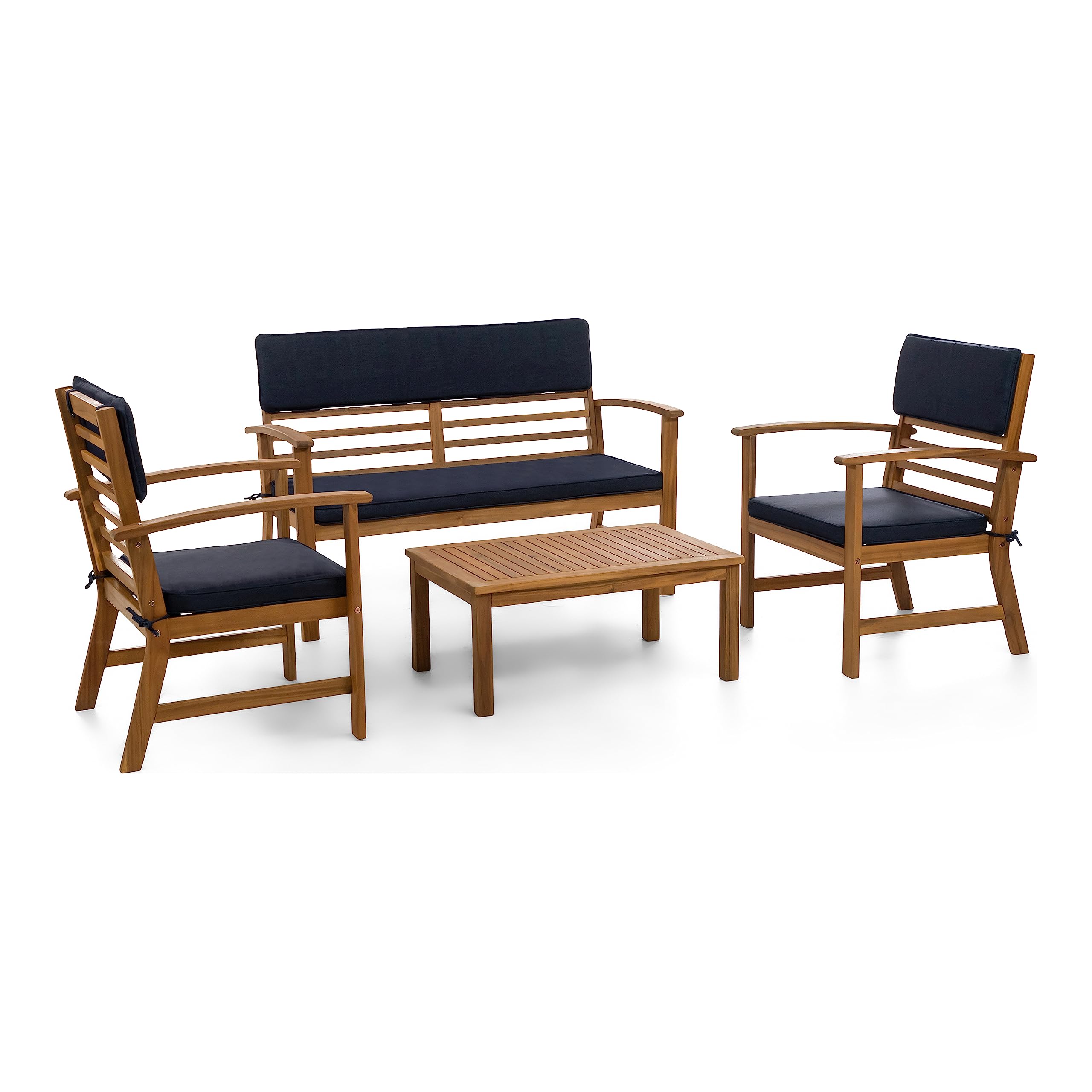 Trogon Farmhouse Acacia Wood 4-Piece Patio Set, Rectangle Table
