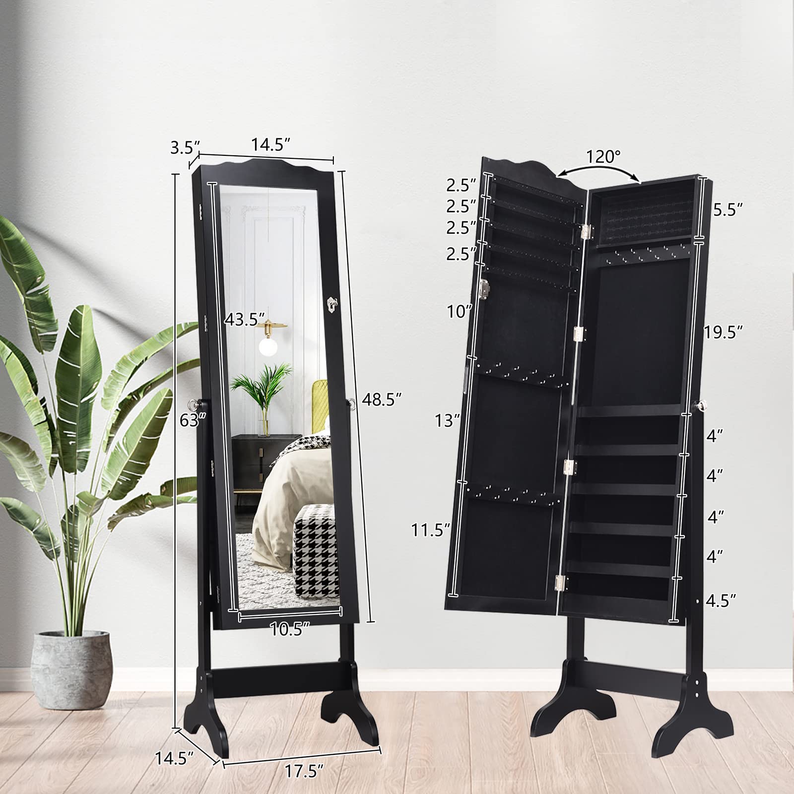 4-Angle Tilting Mirror Jewelry Cabinet with Full-Length Mirror