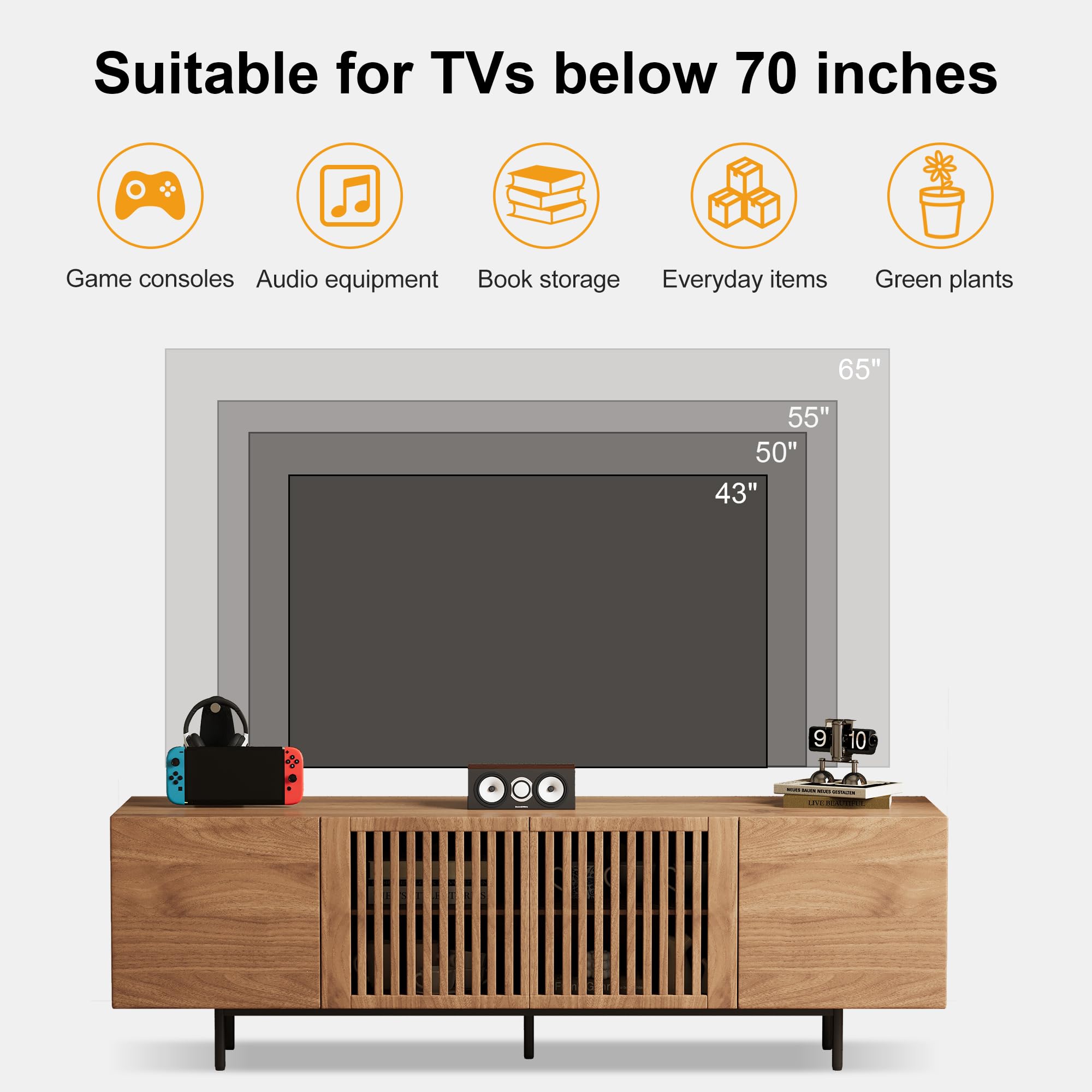 70.87" Mid-Century Modern Walnut TV Stand with Storage