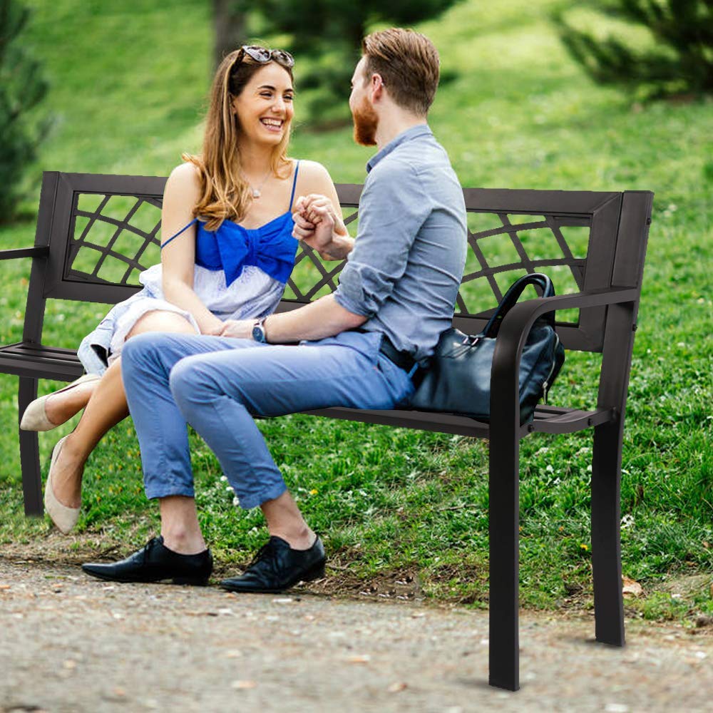 Patio Park Garden Bench Outdoor Metal Benches,400 lbs Cast Iron Steel Frame Chair