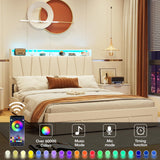 Full Size Platform Bed with Storage Headboard & LED Lights