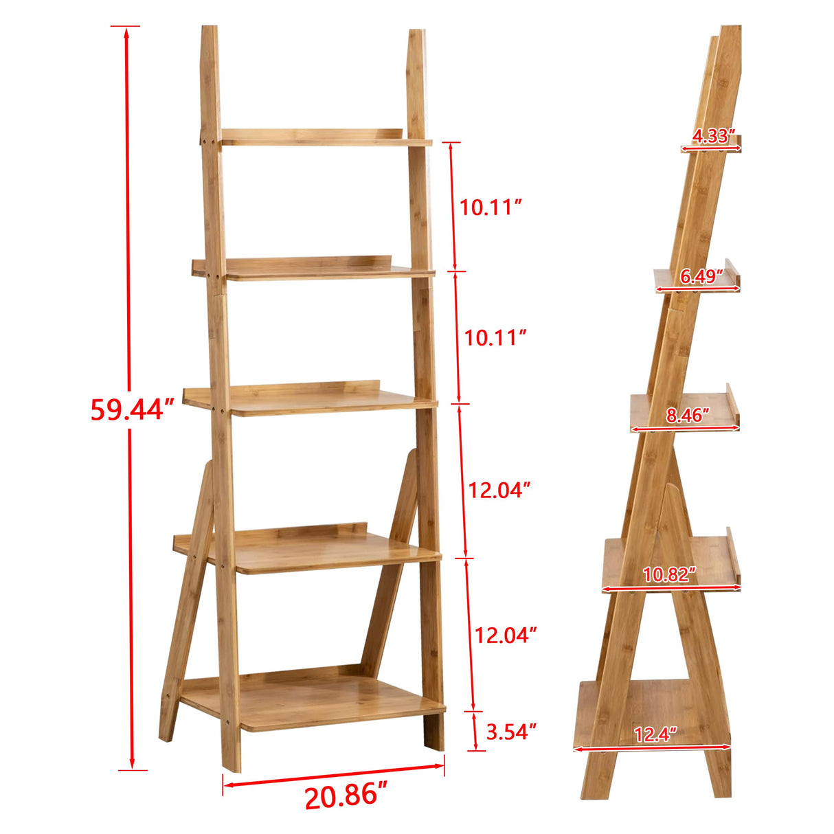 5-Tier Bamboo Ladder Shelf Ladder Bookshelf Plant & Flower Stand Bookcase