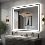 Lighted Bathroom Mirror, Wall-Mounted, Black Rim Mirror