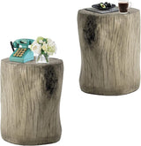 Concrete Outdoor Side TableSet of 2, 2 Piece Tree Stump Modern Round Coffee Table Accent Table