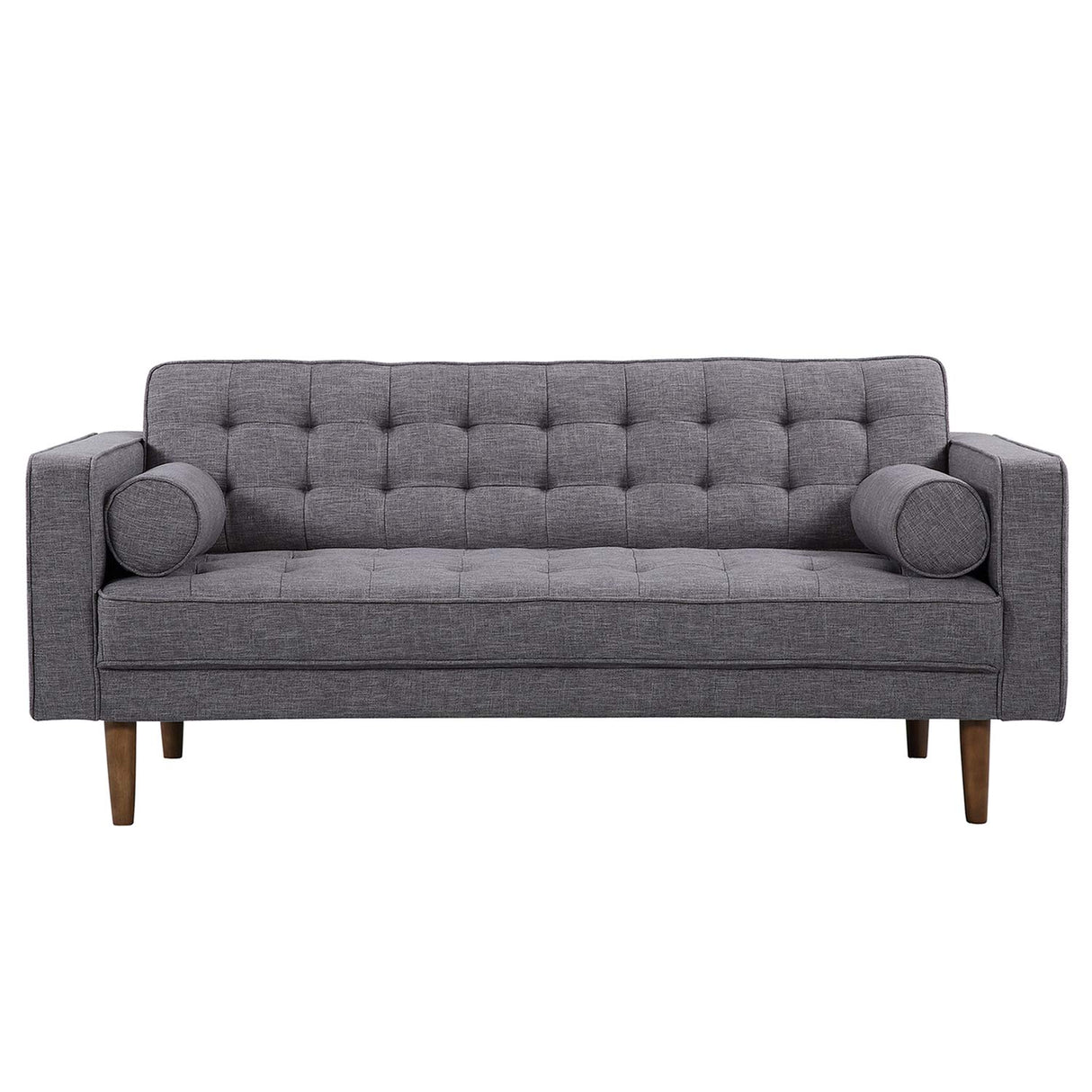 Element Loveseat in Dark Grey Linen and Walnut Wood Finish, 67 x 30 x 34