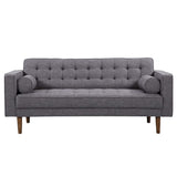 Element Loveseat in Dark Grey Linen and Walnut Wood Finish, 67 x 30 x 34