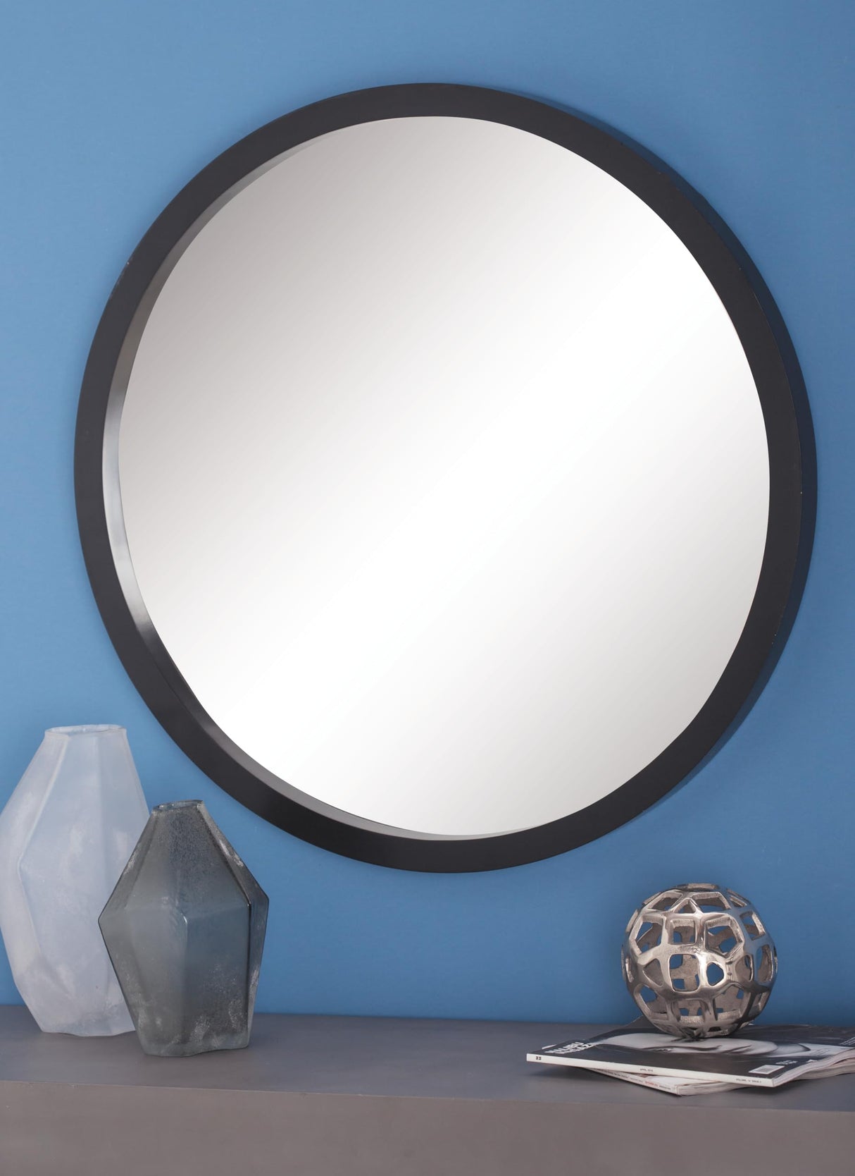 Wooden Room Wall Mirror Entryway Mirror, Wall Mounted Mirror 32" x 2" x 32", Black