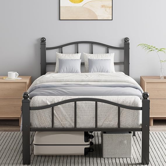 Queen Bed Frame with Headboard - Heavy Duty Metal Platform with Storage