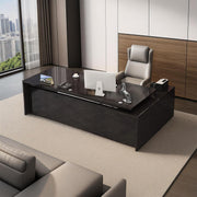 Modern L-Shape Executive Desk with Wood Shelves, Cabinets and Cable Management