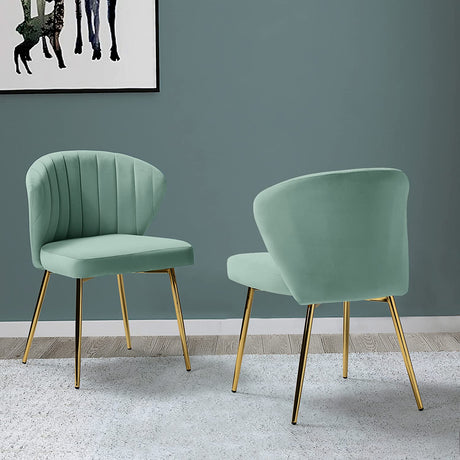 Velvet Dining Chairs Set of 2, Modern Upholstered Side Chair with Golden Legs,