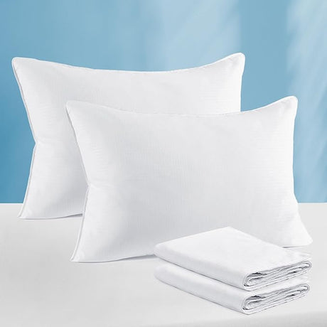 Natural Goose Feather Down Bed Pillows for Sleeping with 2 Outer Protectors, Hotel King