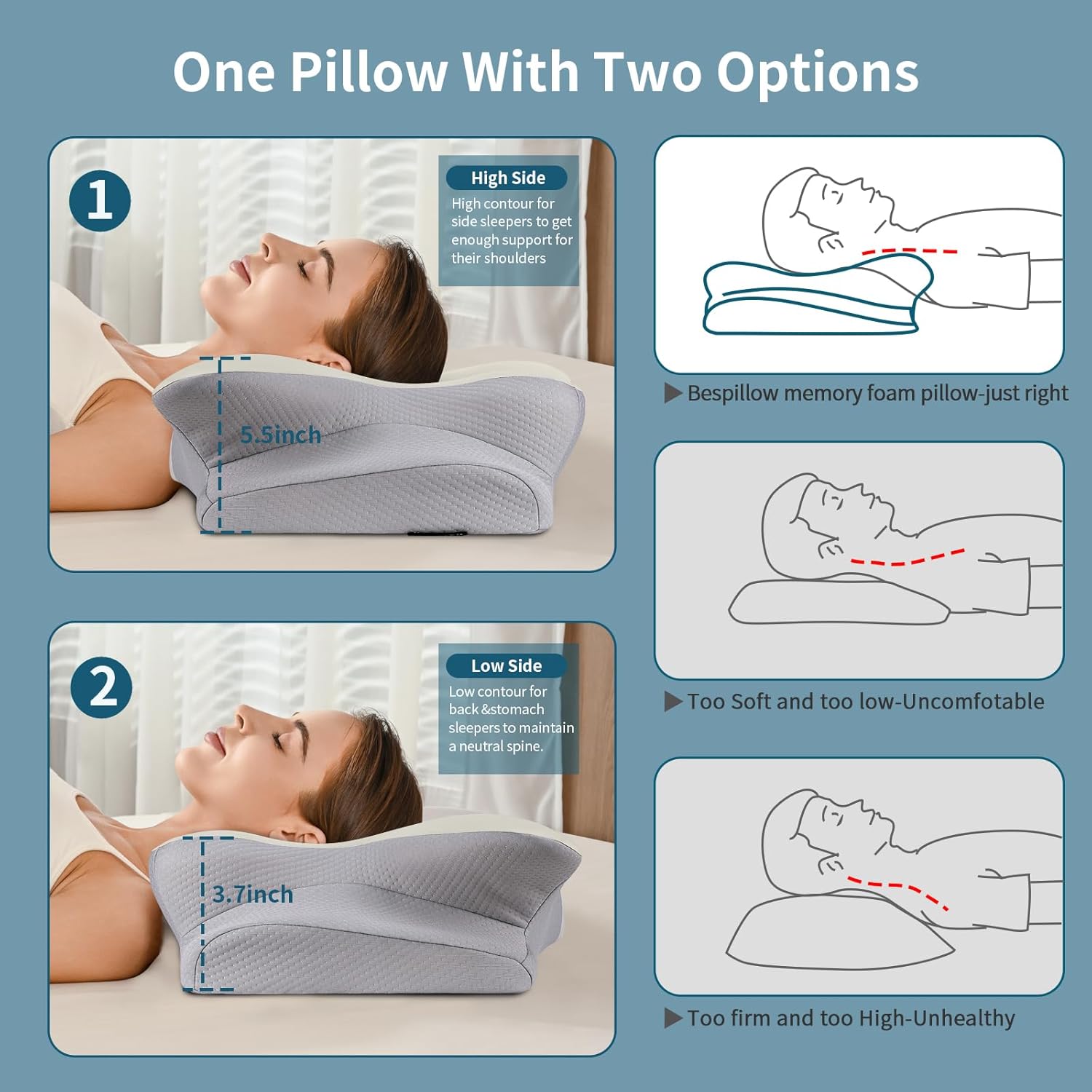Ergonomic Memory Foam Cervical Pillow - Cooling Neck Support