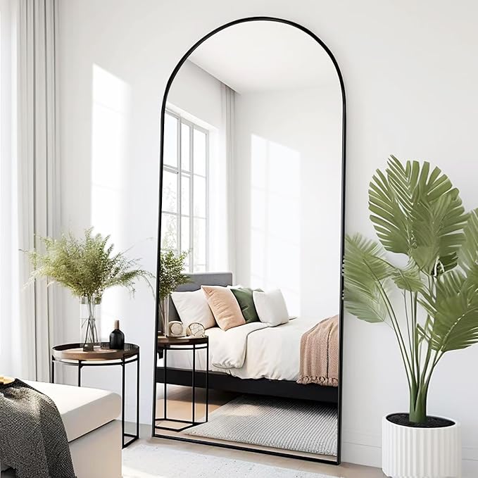 Extra Large Floor Mirror 71"×32" Arched Full Length Mirror with Stand Hanging Leaning or Standing Full Body Mirror for Bedroom Living Room (Black)