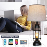 Table Lamps Set of 2 with USB Port 3 Way Dimmable Touch Lamps 28.5" Tall Rustic