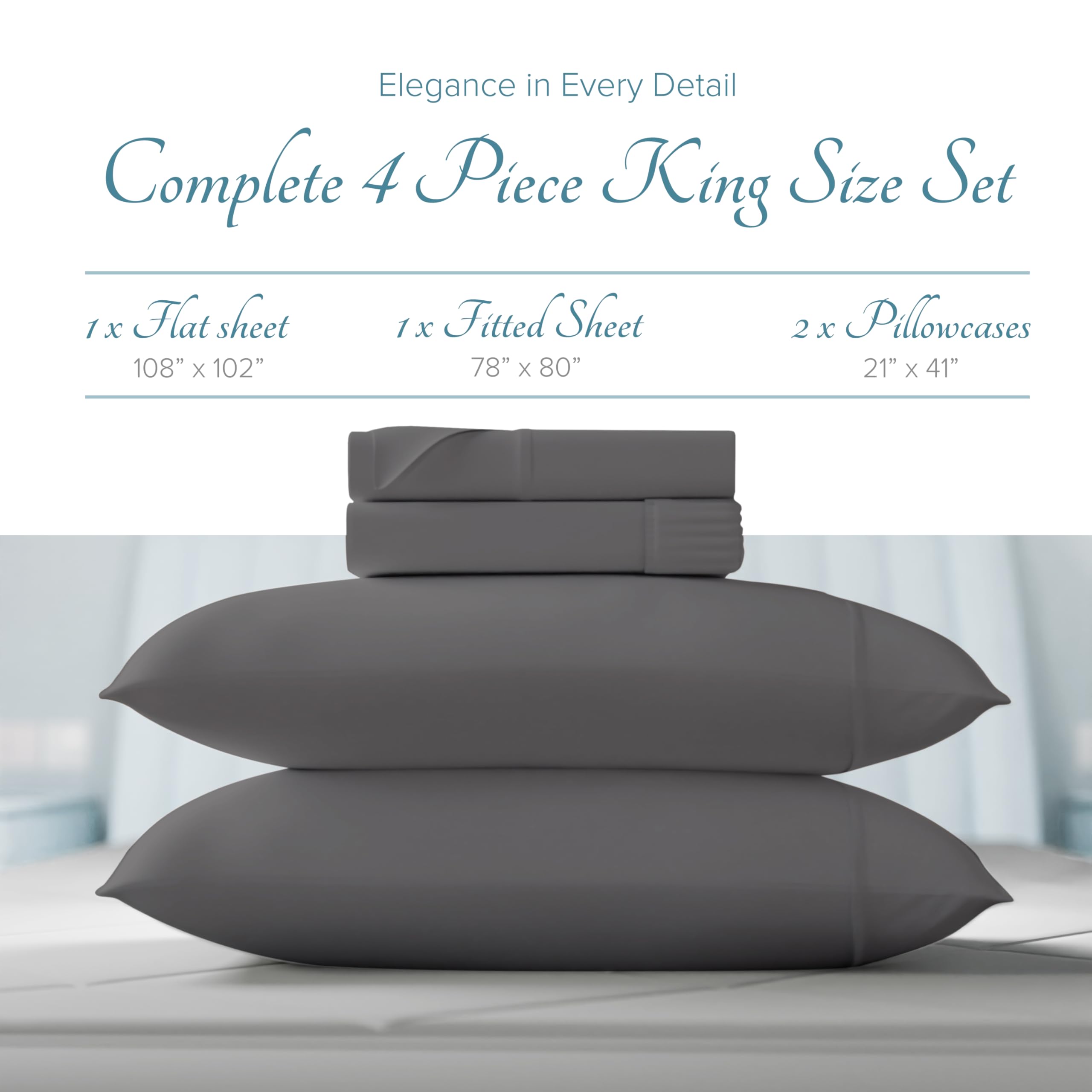 Luxury Egyptian Cotton Sheets King Size - 1000 Thread Count 4 Piece King