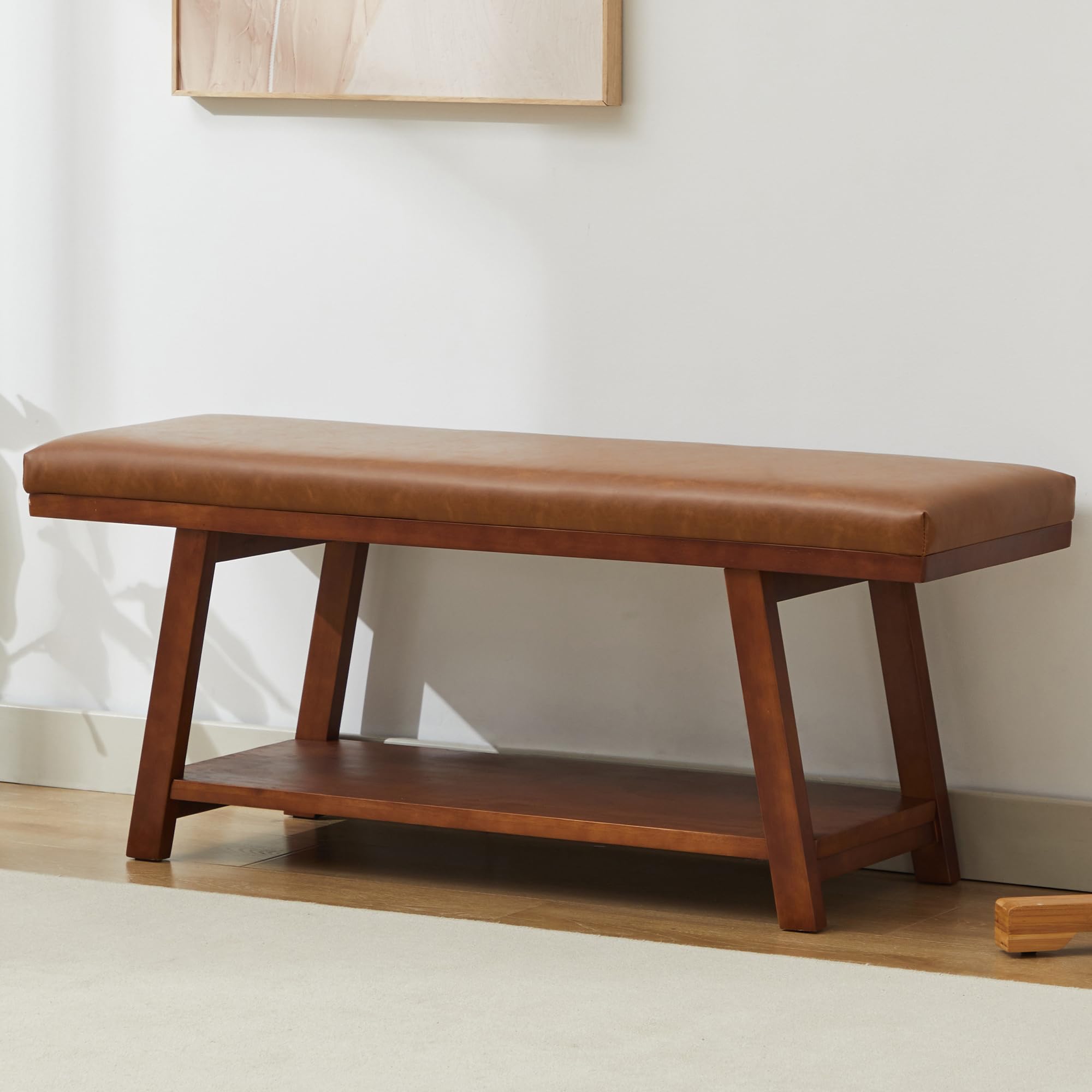Entryway Shoe Bench with Cushion,End of Bed Bedroom Bench