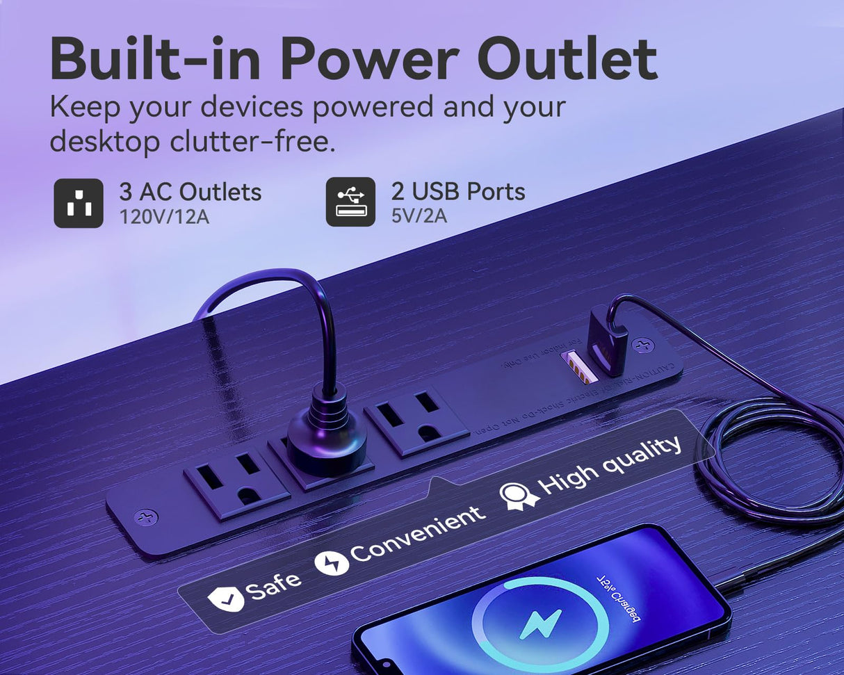 TV Stand for 40-60 Inch TVs with LED Lights & Power Outlets