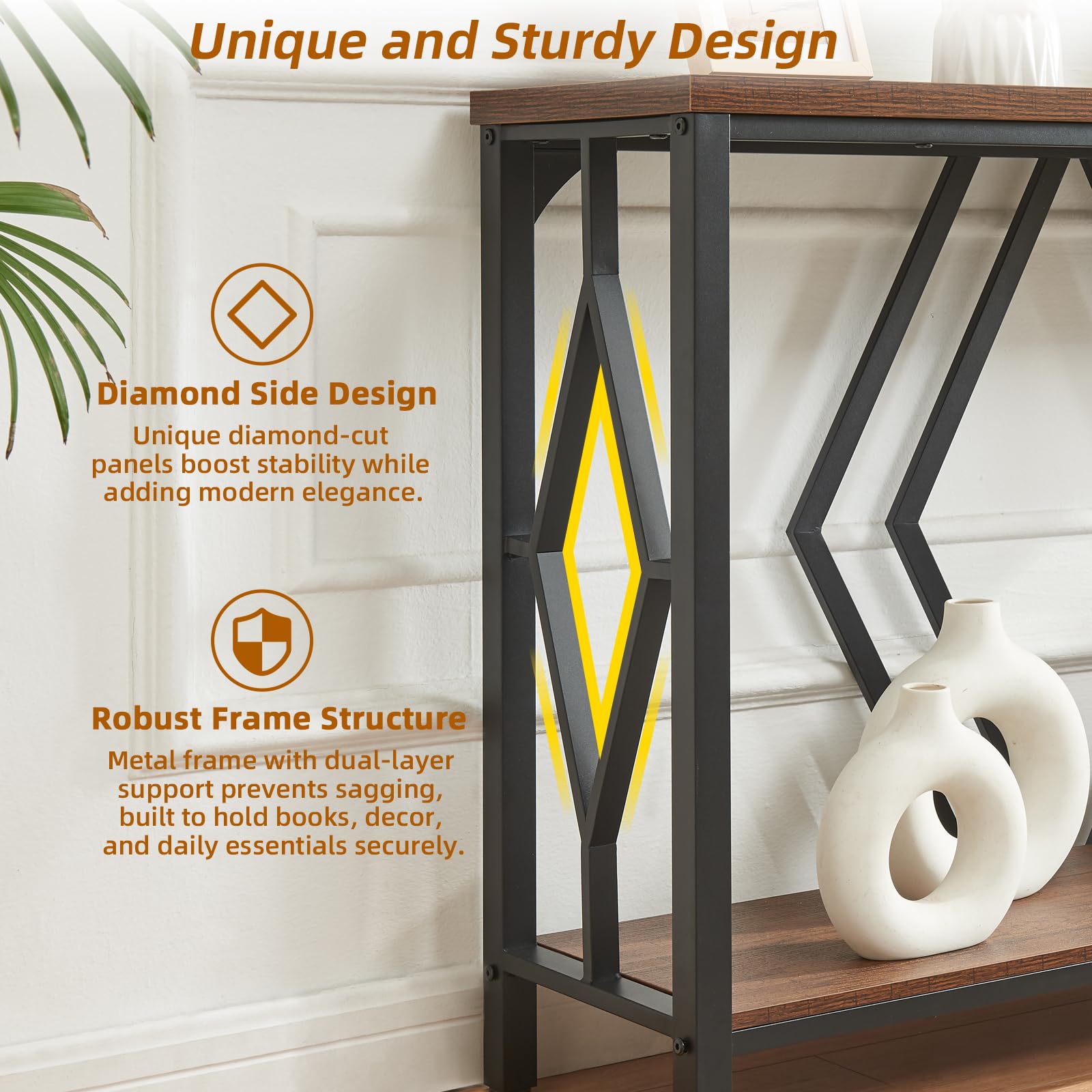 2-Tier Industrial Console Table - Rustic Brown Entryway Table 47"