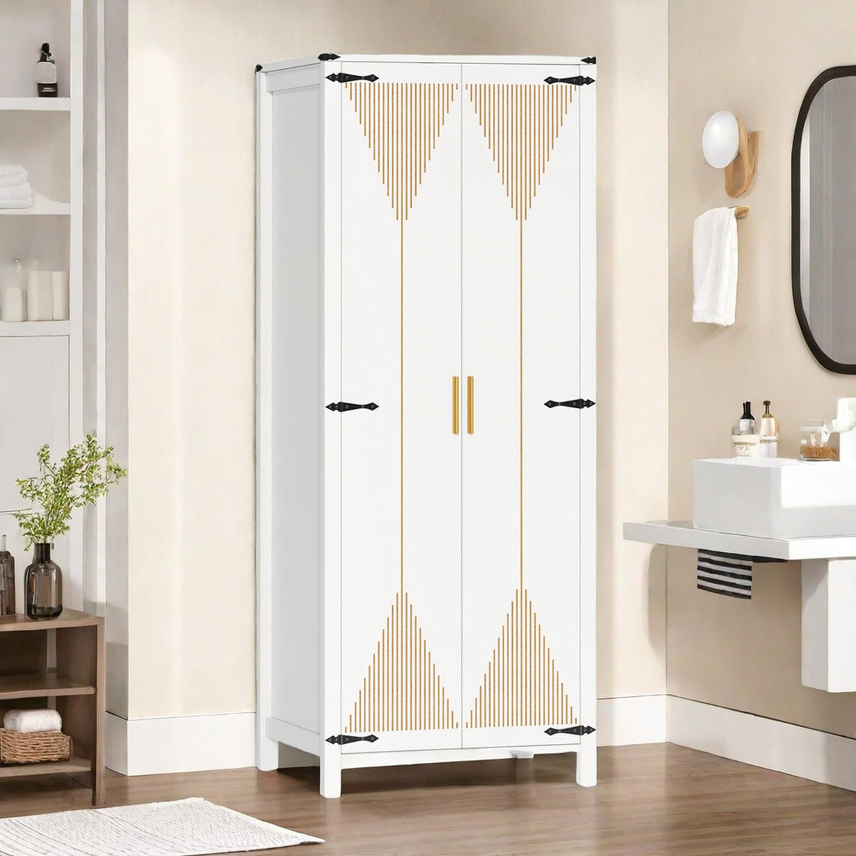 72" Tall Storage Cabinet, Modern Kitchen Pantry Cabinet with Carved Design for Doors