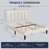 Queen Bed Frame with Upholstered Headboard, Heavy-duty Platform Bedframe