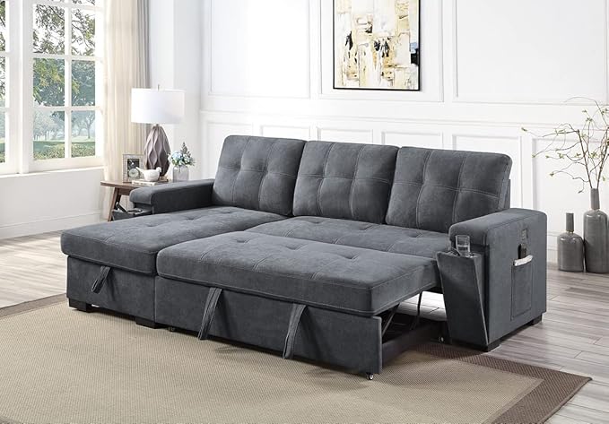 Reversible Sleeper Sectional Sofa W/Pull Out Sleep Couch Bed and Reversibl Storage