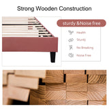 Velvet Upholstered Platform Bed with Flower Pattern Headboard - Queen