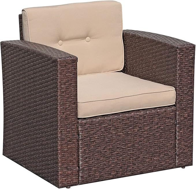 Outdoor Wicker Loveseat Patio Furniture, Rattan Corner Sofa Chair with Beige Cushions