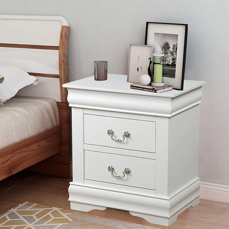 Nightstand with 2 Drawers Traditional Rectangular Side Table, Bedside Table with Metal