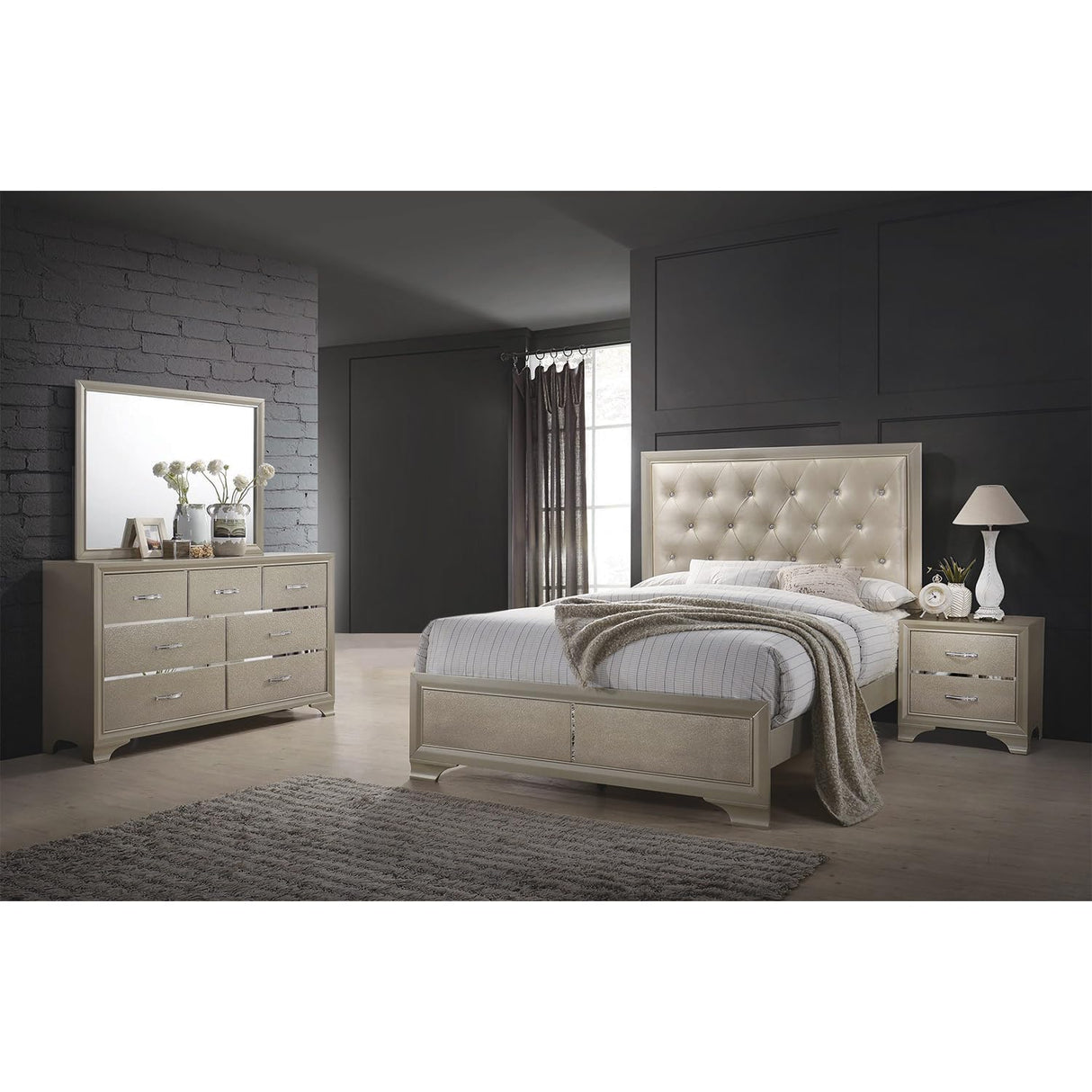 Beaumont 4-Piece Bedroom Set Metallic Champagne, Queen