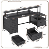 SEDETA Computer Desk with 5 Drawer, Power Outlet & Led Lights, 66'' Home Office Desk with File Drawer, Storage, Monitor Shelf, Gaming Desk, Black