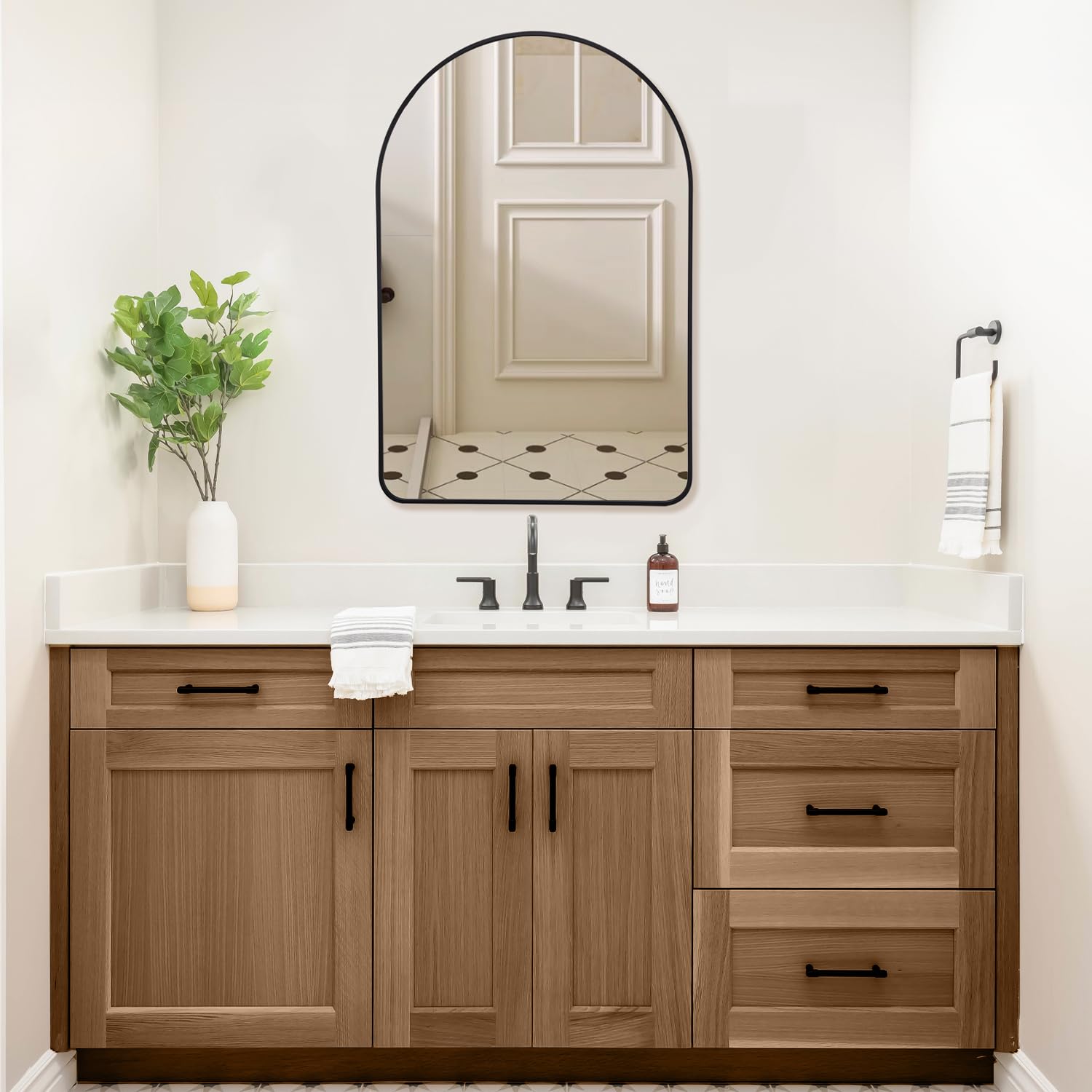 Black Mirror 24"x36" Arched Mirror Black Vanity Wall Mirror, Wall Mounted Mirror