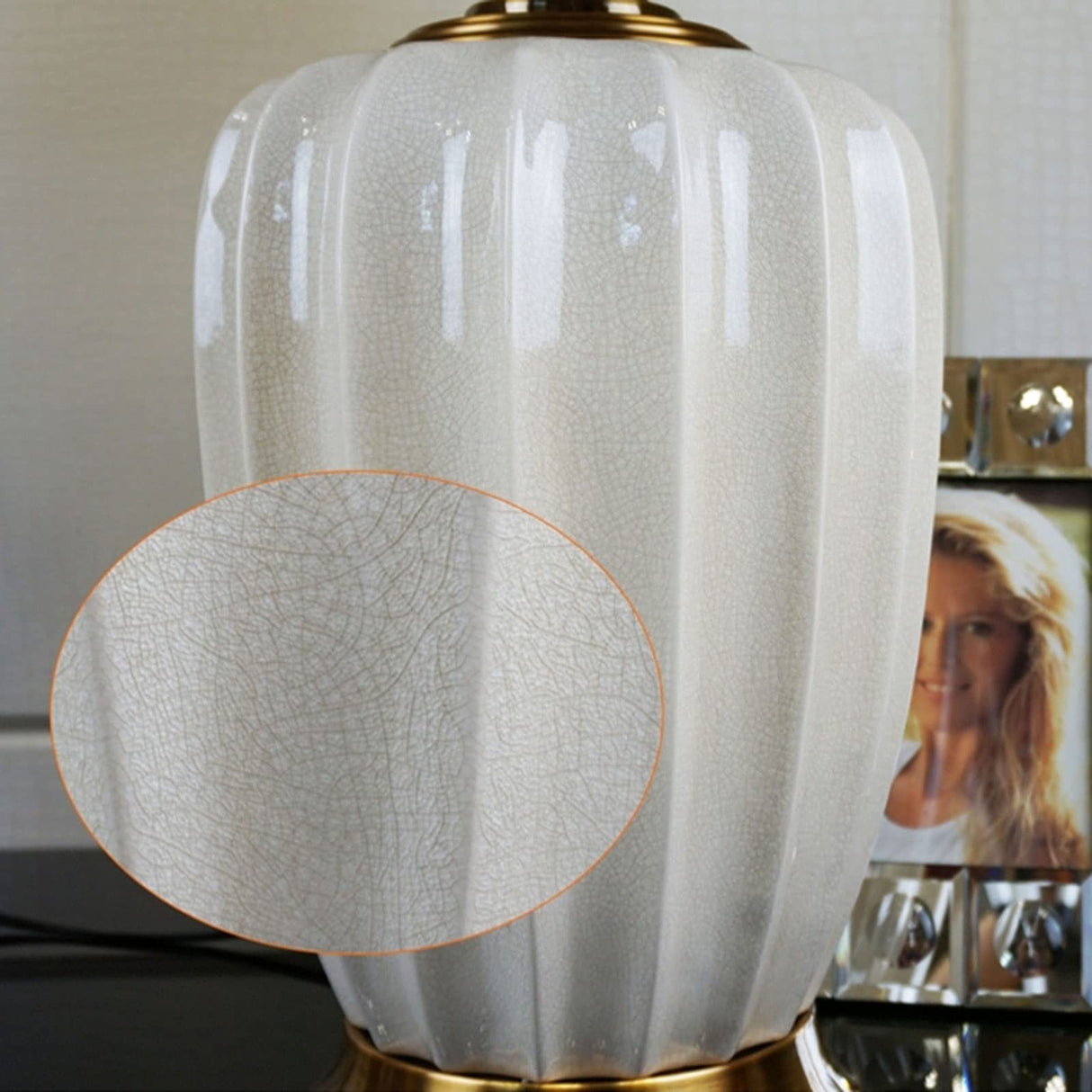 Desk Lamp Modern Table Lamp Ceramic Table Lamp with Fabric Shade for Living Room，