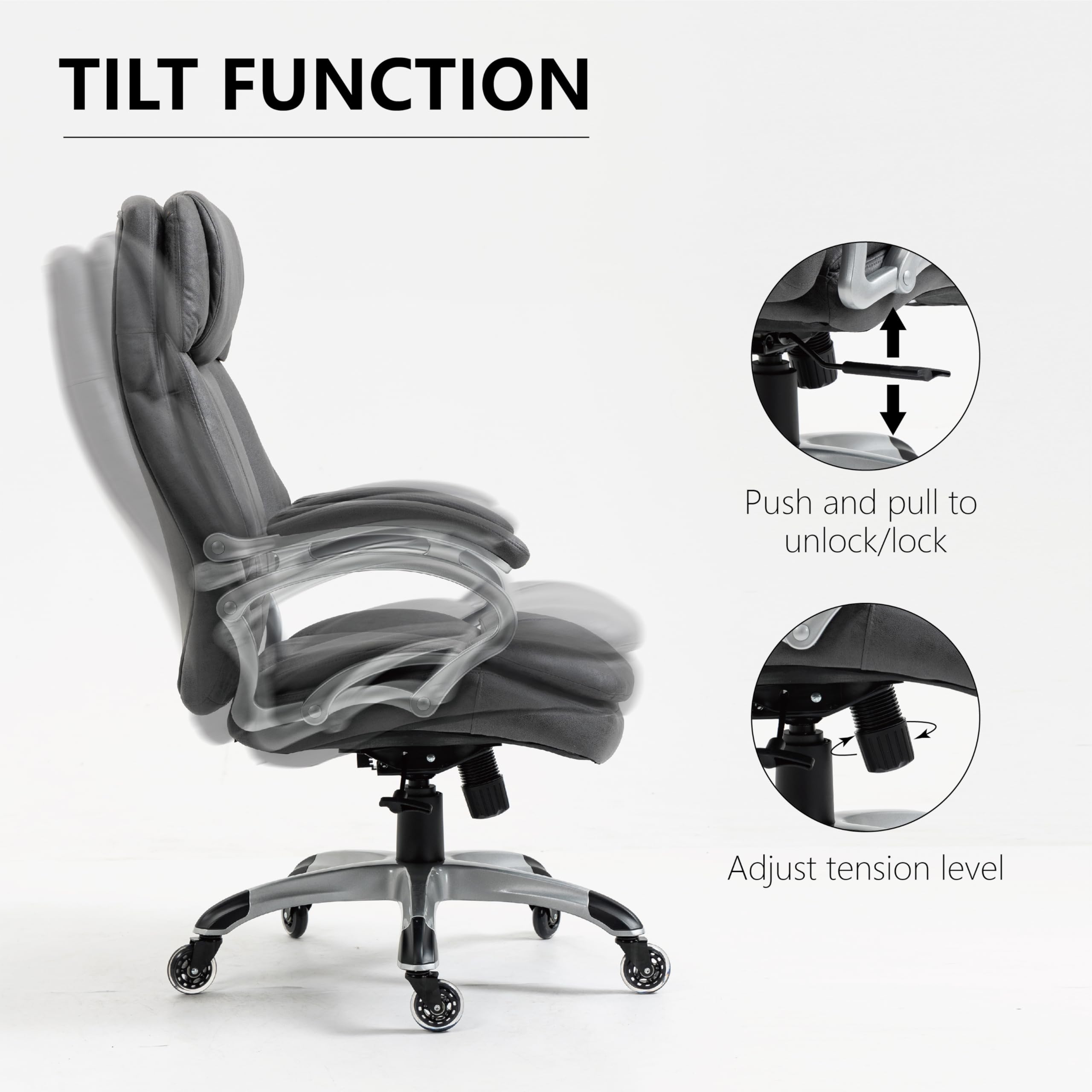Executive Big & Tall Office Chair Rubber Wheels Heavy Duty 400lbs Capacity, High Back
