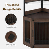 Small Corner Dog Crate Furniture with Glass Shelves