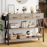 39" Console Table with 2 drawers, Industrial Entryway Table with 3 Tier Storage Shelves,