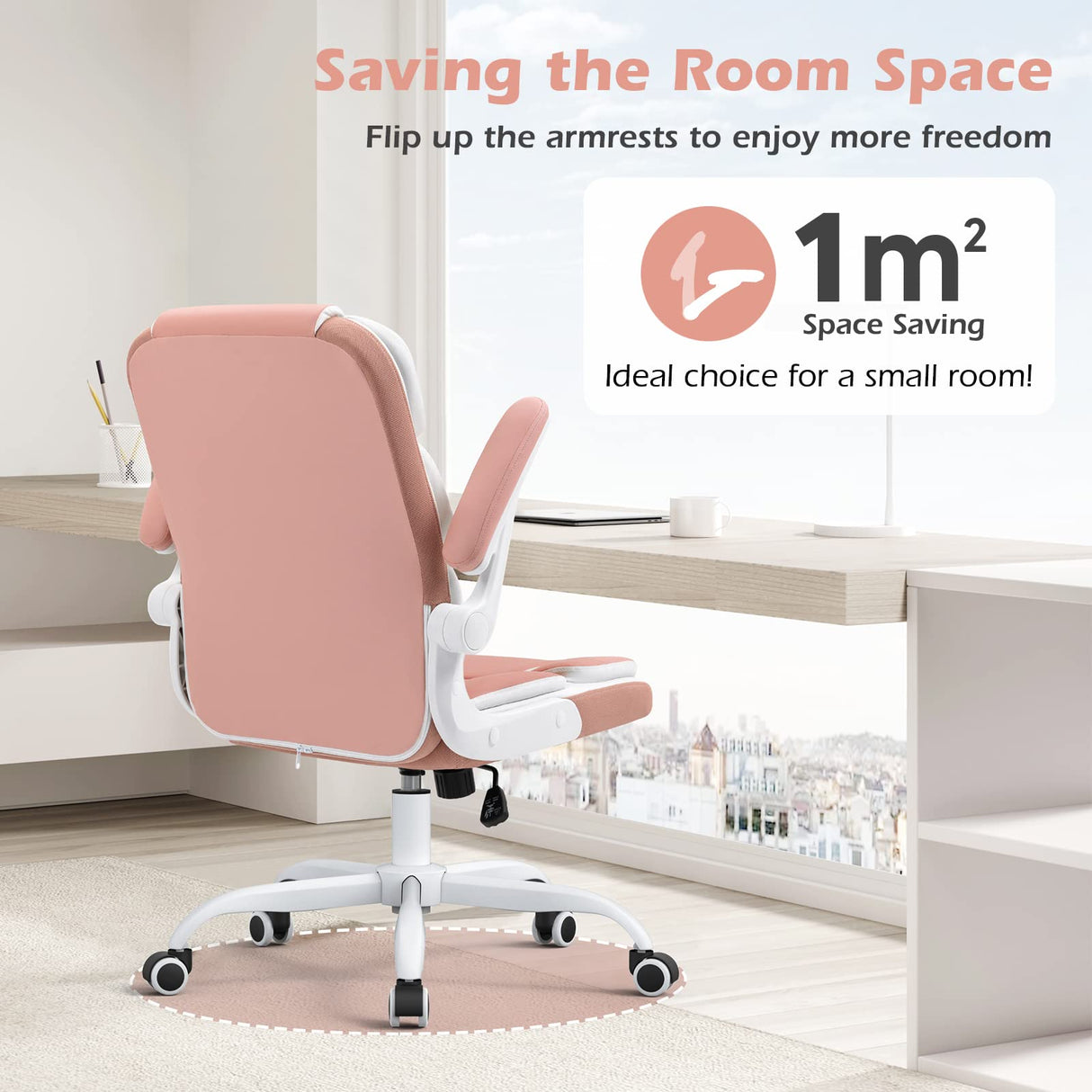 Ergonomic Office Chair Pink PU Leather Desk Chairs Computer Chair with Wheels