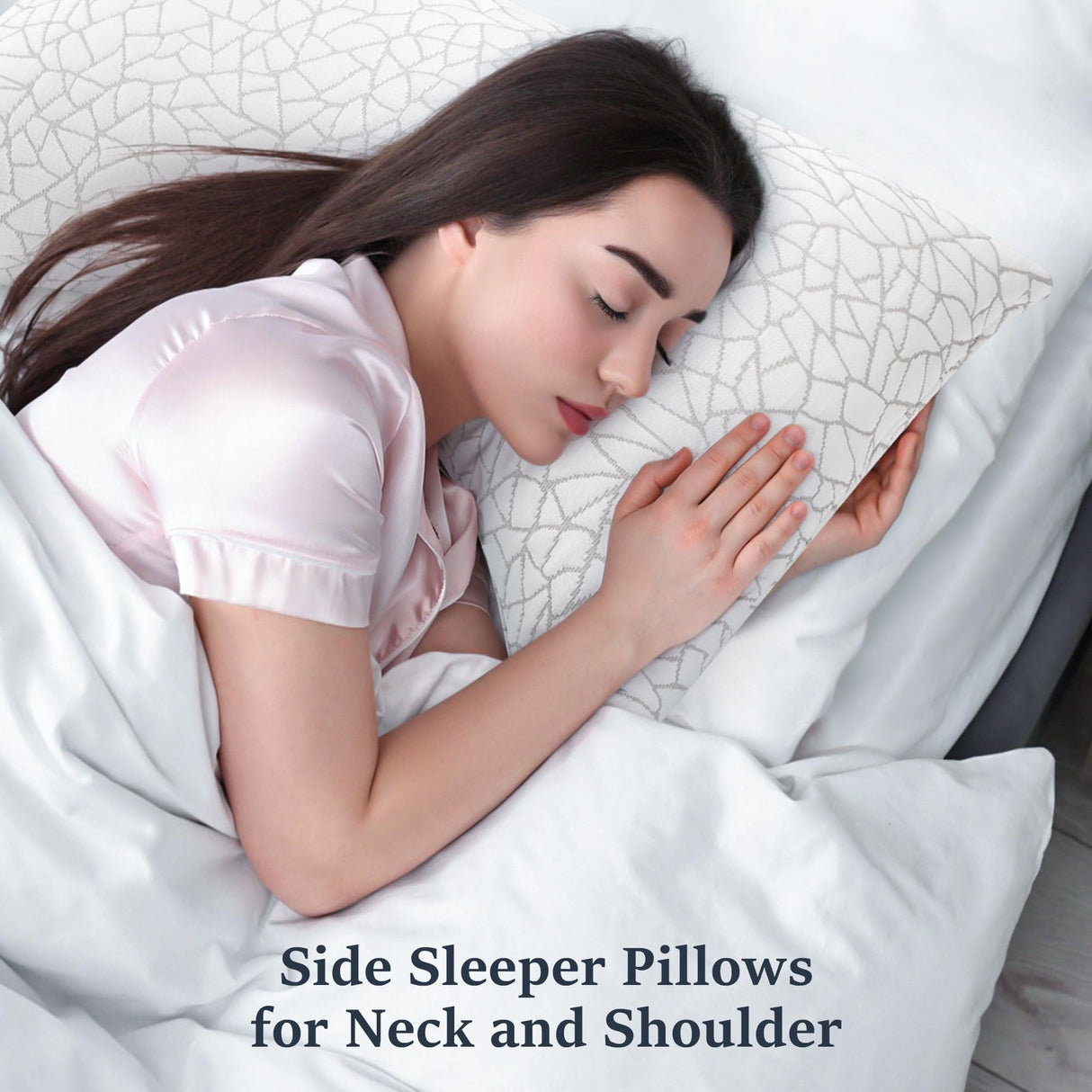 COZSINOOR Side Sleeper Pillows Queen Size Set of 2 for Sleeping - Crescent Adjustable Shredded Memory Foam Pillows 2 Pack, Cooling Bed Pillow for Back and Stomach Sleepers, Breathable Washable Cover
