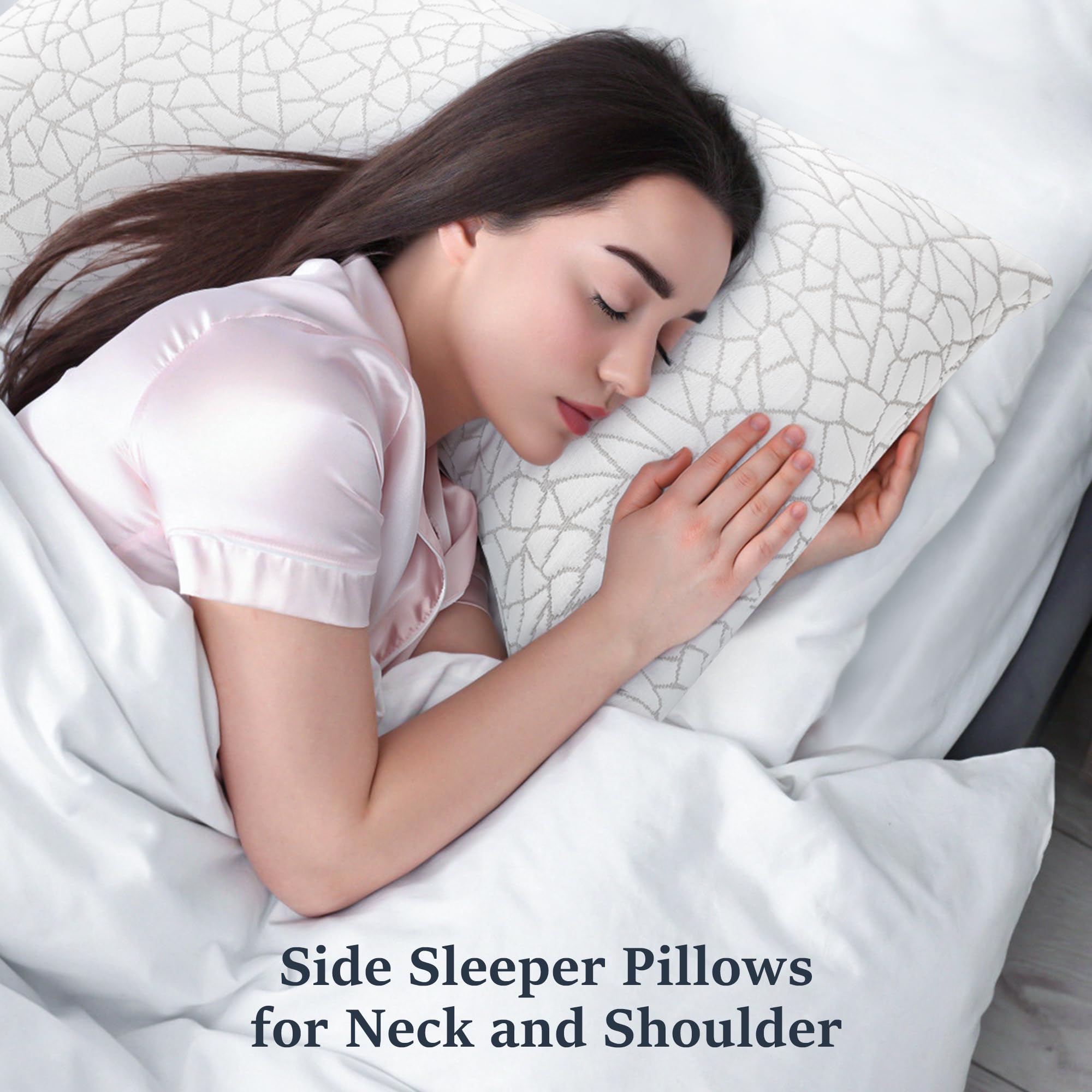 COZSINOOR Side Sleeper Pillows Queen Size Set of 2 for Sleeping - Crescent Adjustable Shredded Memory Foam Pillows 2 Pack, Cooling Bed Pillow for Back and Stomach Sleepers, Breathable Washable Cover