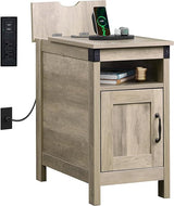 Narrow End Table with Charging Station, Narrow Side Table for Living Room