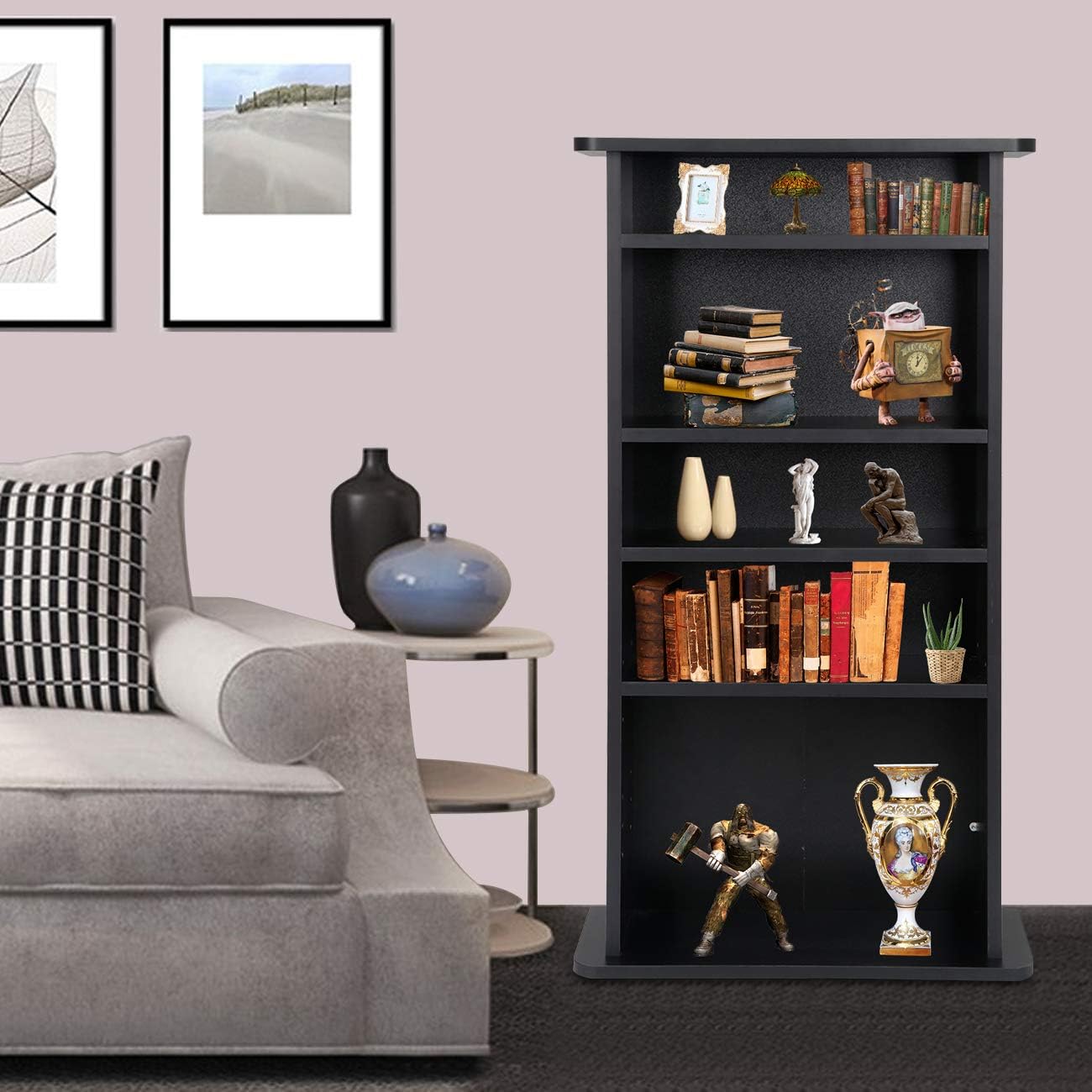 5 Tier DVD cd Storage DVD Shelf Adjustable Bookshelf Bookcase Media Storage